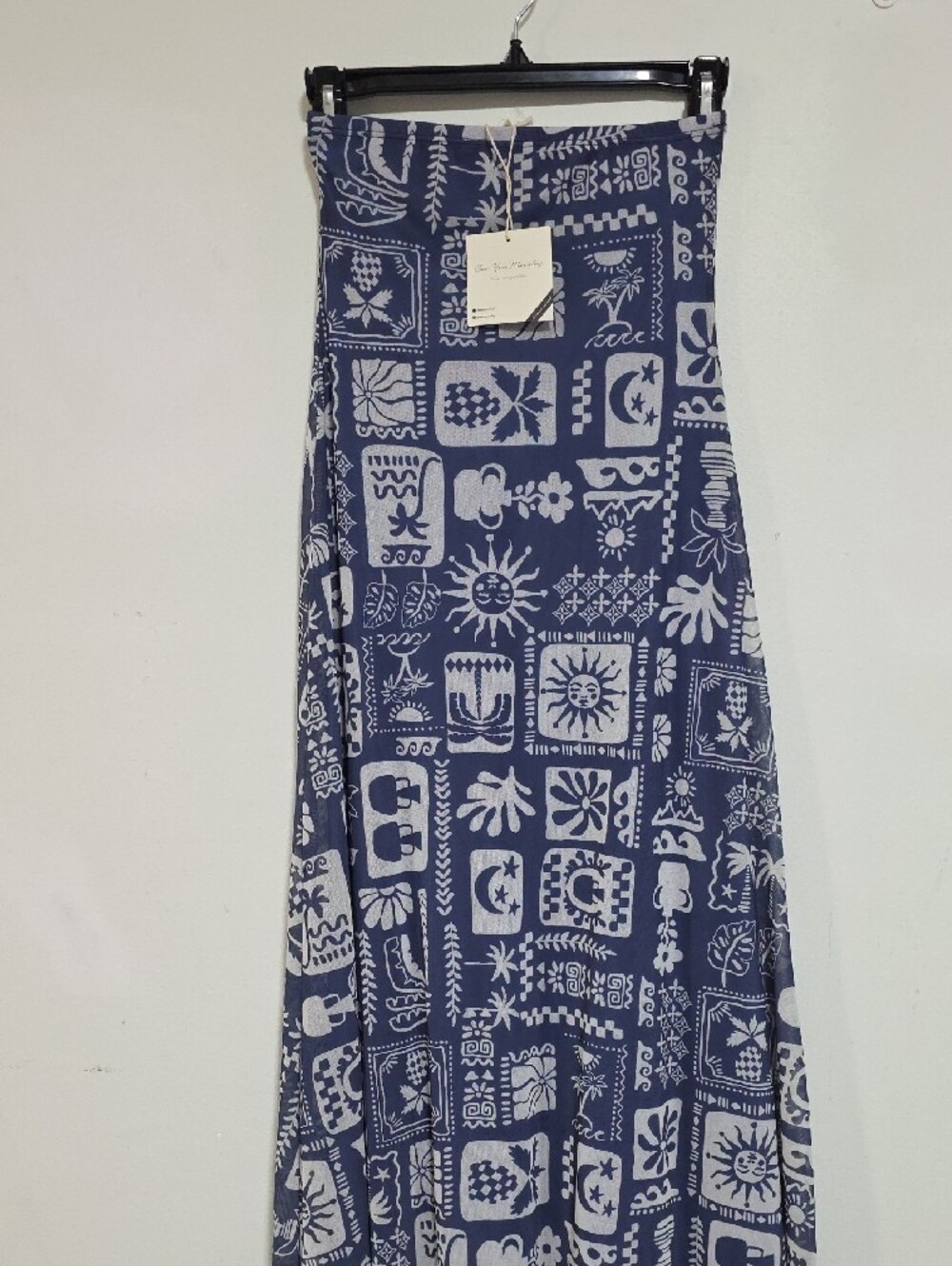 See You Monday Navy White Strapless Tile-Print Maxi Dress - Picture 6 of 6